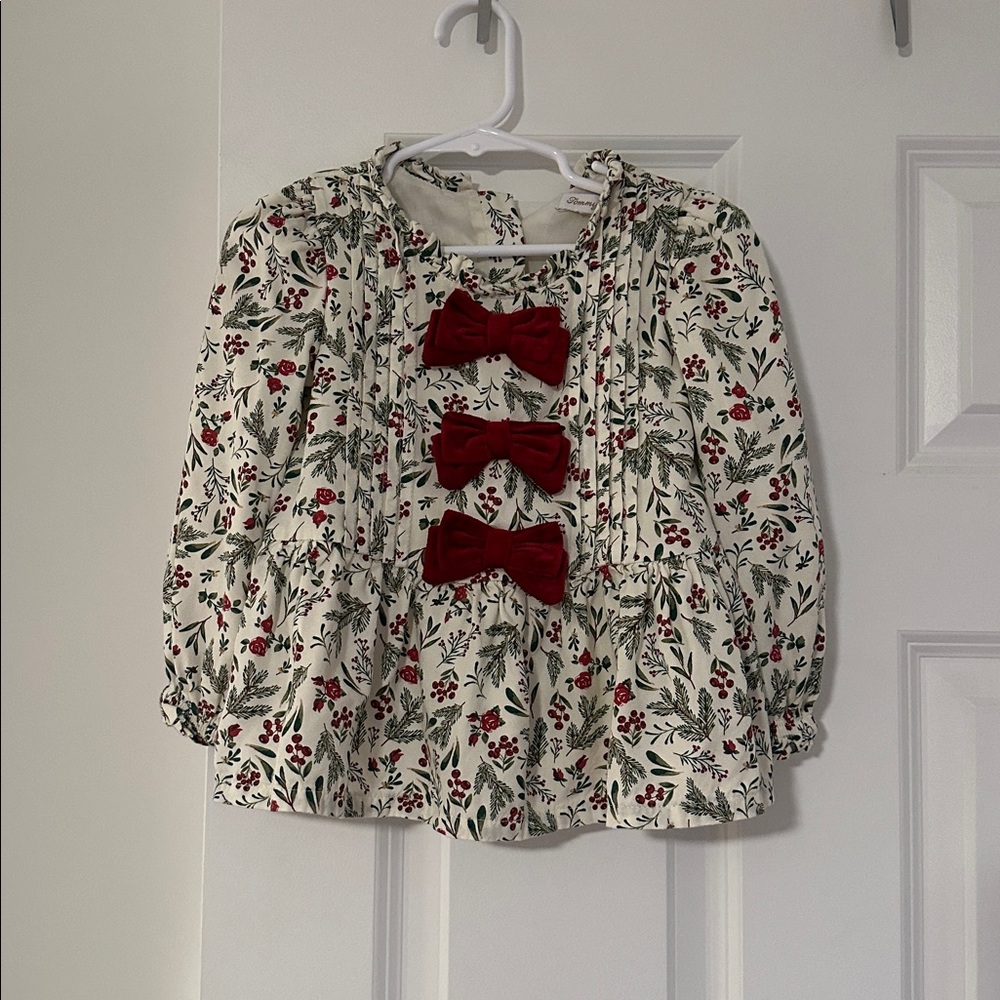 Tommy Bahama baby girl berries pattern 3 front velvet bows dress Size 12-18M